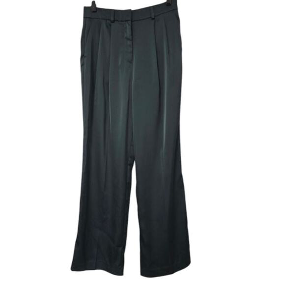 Ella Rafaella Pleated Wide Leg Pants Emerald Green Size 6 TJ962 Silk Like - Picture 1 of 7
